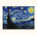 Vincent van Gogh - Sterrenacht: Handgeschilderd olieverfschilderij met een swirling sterrenhemel en cypressen, opgespannen op houten frame, klaar om op te hangen.
