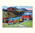 Gabriële Munter - Staffelsee in Autumn: A vibrant landscape with hills, houses, and a lake, showcasing bold colors and expressionist style, hand-painted on high-quality canvas.