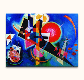 Kandinsky's 'In Blue': Abstract oil painting with bold geometric shapes and vivid colors on museum-quality canvas, ready to hang with UV protection.