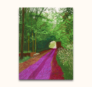 David Hockney's Arrival of Spring in Woldgate – expressive woodland scene featuring a vibrant path, hand-painted on museum-quality, UV-protected canvas, ready to hang.