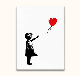 Banksy - Girl with Balloon 2: A silhouette of a girl reaching for a red heart-shaped balloon. Hand-painted pop art on museum-quality canvas.