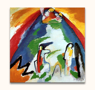 Wassily Kandinsky's 'Berg' abstract painting showcases dynamic color contrasts with triangular fields and totem-like brushstrokes, perfect for modern art enthusiasts' interiors.