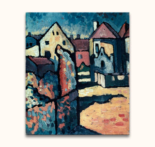 Wassily Kandinsky's Dorf – expressionist village scene with geometric houses on canvas, hand-painted, ready to hang, perfect for modern art enthusiasts.