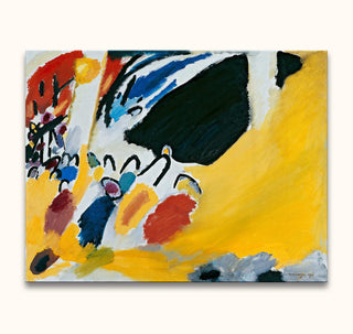 Wassily Kandinsky's Impression III Concert abstract oil painting. Sunlit yellow fields, arcing lines, and colorful splotches create an energetic, lyrical masterpiece, ready to hang.
