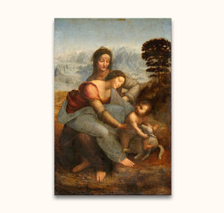 Leonardo da Vinci - Anna te Drieen: Hand-painted oil artwork featuring three biblical figures, including Mary and Child, in a classic Renaissance style.