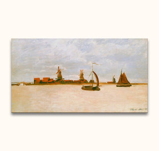 Claude Monet - De Voorzaan en de Westerhem: Hand-painted oil landscape of Dutch windmills and sailboats, on canvas with UV protection, ready to hang.