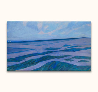 Piet Mondriaan's Duinlandschap bij Domburg painting: abstract seascape with geometric waves and distant sailboats, hand-painted on museum-quality canvas, ready to hang.