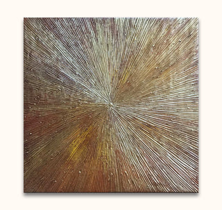 Handgeschilderd schilderij Sterrelicht - Acrylverf op canvas met stralend reliëfdesign, warm metalen tinten. Geschikt voor moderne interieurs, direct ophangbaar, zonder lijst nodig.