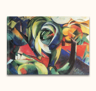 Franz Marc – De Mandrill: Abstract schilderij met levendige kleuren en dynamische vormen, handgeschilderd op canvas. Geschikt voor moderne kunstliefhebbers, klaar om op te hangen.
