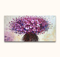 Impasto painting Bitterzoet features a vibrant bouquet of purple flowers on canvas, showcasing thick palette-knife strokes for a textured, floating effect.