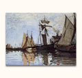Claude Monet - Kade van Honfleur: Impressionistisch olieverfschilderij met schepen aan de kade, reflecties in rustig water, vakkundig vastgelegd op museumkwaliteit canvas.