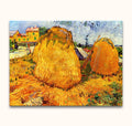 Vincent van Gogh - Hooibergen in de Provence: Twee hooibergen, ladder, boerderij. Impressionistisch olieverfschilderij, perfect voor moderne kunstliefhebbers. Geschilderd op canvas, direct ophangbaar.