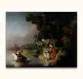 Rembrandt van Rijn – De Ontvoering van Europa: Europa op witte stier in rivier, twee vrouwen op oever, barokstijl. Handgeschilderd olieverf op zuurvrij canvas.