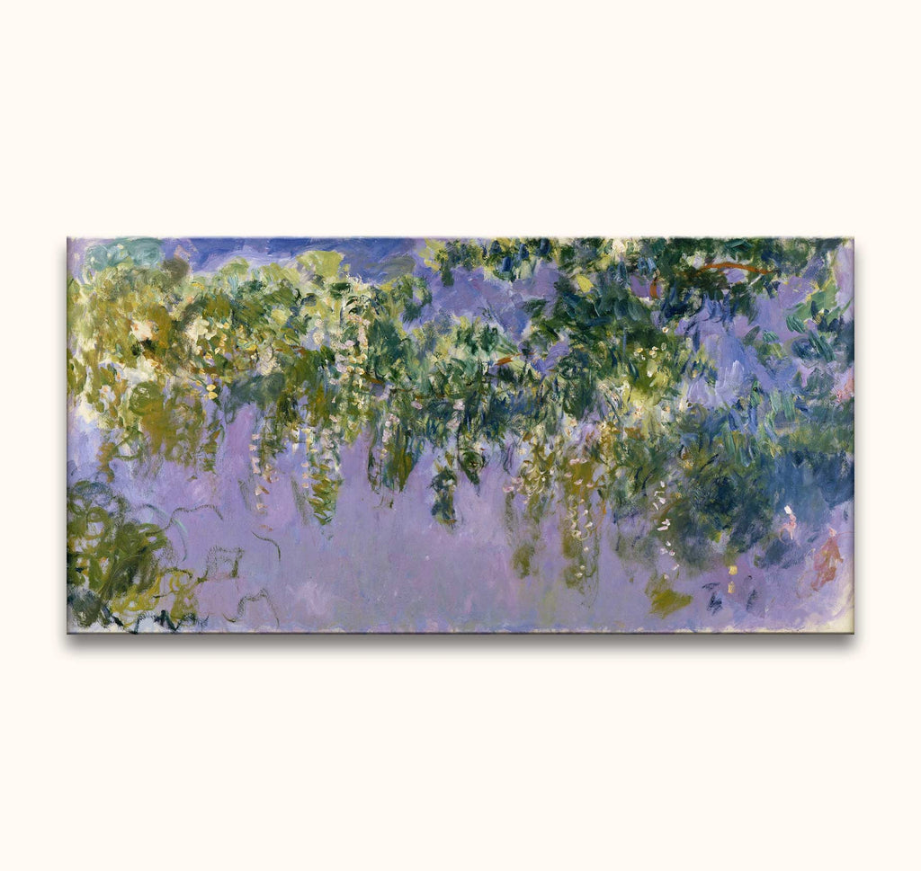 Impressionistisch schilderij van Claude Monet - Cypressen in Bloei met hangende witte bloemen en groene bladeren, opgezet tegen een zachte achtergrond. Geschilderd met olieverf op canvas.