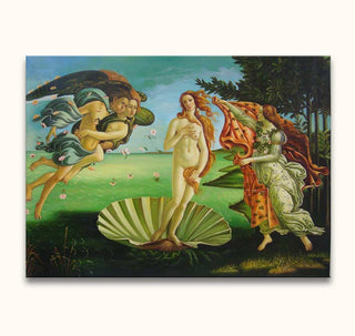 Sandro Botticelli - De Geboorte van Venus: Venus op een schelp, omringd door windgoden en de godin van de seizoenen. Handgeschilderd olieverfschilderij, museumkwaliteit.