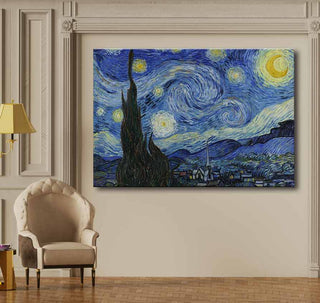 Vincent van Gogh - Sterrenacht: handgeschilderd olieverfschilderij op museumkwaliteit canvas, gespannen op houten frame. Geschikt voor thuis, kantoor of hotel.