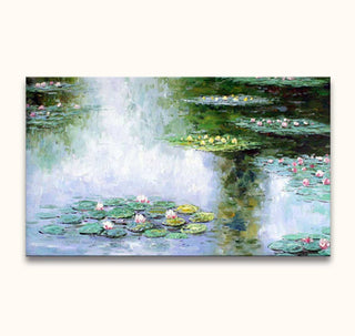 Claude Monet – Waterlelies bij Saint-Tropez: Handgeschilderd olieverfschilderij met impressionistische waterlelies op een vijver, reflecterend licht en kleur. Opgespannen op houten frame, klaar om op te hangen.