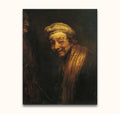 Rembrandt van Rijn – Zelfportret 1636: Olieverfschilderij in barokstijl met chiaroscuro, toont verlichte oudere man en gedeeltelijk zichtbare figuur links. Geschilderd op zuurvrij canvas.