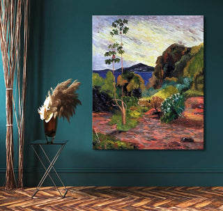 Paul Gauguin's Martinique Landschap oil painting on canvas, featuring expressive, impressionistic landscape details. Ready to hang, ideal for modern interior décor.