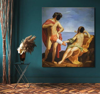 Banksy - Adonis & Venus: A stylized canvas with two mythological figures, featuring modern graffiti art. Perfect for pop art enthusiasts. Ready to hang.