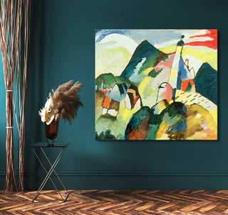Hand-painted Wassily Kandinsky - Improvisation 2, an abstract landscape on canvas with expressive brushstrokes, featuring hills and buildings, ready to hang.