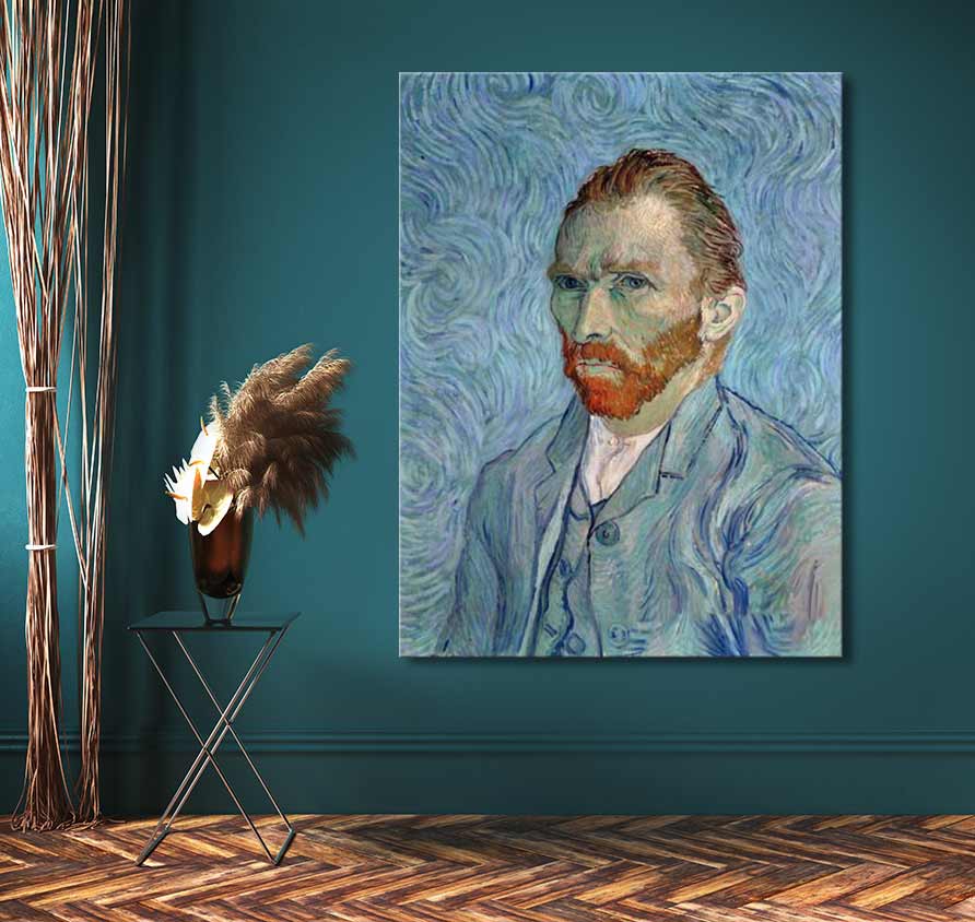 Vincent van Gogh - Zelfportret in Den Haag, olieverfschilderij zonder lijst, op houten frame, met gedetailleerde penseelstreken. Geschikt voor woon- of kantoorinterieur.