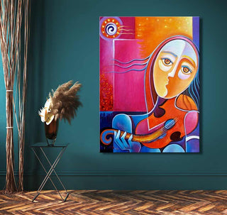 Josephine met Gitaar, een kubistisch olieverfschilderij van Picasso, toont een abstracte figuur met viool, ideaal voor moderne kunstliefhebbers.