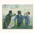 Vincent van Gogh - De Drinkers: Hand-painted oil on canvas depicting three men and a child at a table, capturing Van Gogh's unique impressionistic style.