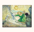 Vincent van Gogh's De Opwekking van Lazarus shows three figures in a biblical resurrection scene, painted in vibrant post-Impressionist style with swirling skies.