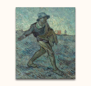 Vincent van Gogh - De Zaaier (naar Millet), hand-painted reproduction of a lone peasant sowing seeds, in vibrant, rhythmic brushstrokes. Ready to hang.