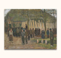 Vincent van Gogh's Houtverkoop depicts rural workers on a muddy lane, a thatched barn, and logs, showcasing impressionist style on a museum-quality oil painting.