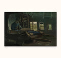 Vincent van Gogh's 'Weefgetouw met Wever' oil painting depicts a lone weaver at a loom in a sunlit workshop. Perfect for modern impressionist art lovers.